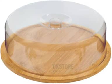 Boleira Bambu Com Tampa Em Acrilico 28 cm Servir Bolos Tortas Queijos Pegador Ergonomico Design Elegante