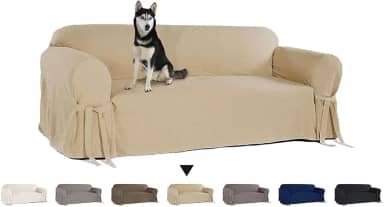 Capa para Sofá de 3 lugares até 2,10m em Gorgurão Sala Lisa Confortável Resistente Pets Cachorro Gato Lar Cor:Bege