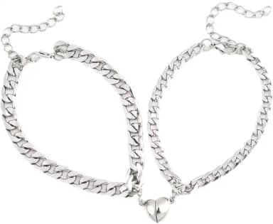 Par de Pulseiras Casal Amizade Coração Imã Magnético Em Aço Inoxidável