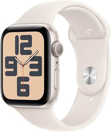 Apple Watch SE GPS • Caixa estelar de alumínio – 44 mm • Pulseira esportiva estelar – M/G