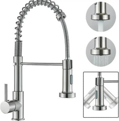 Torneira Monocomando Cozinha, Gourmet Para Bancada, Aço Inox Escovado, Bico Giratório 360°, Spray Extensor