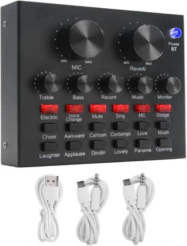 Placa de Som V8 Bluetooth Mesa Móvel Usb P10 P2 18 Efeitos de som Profissional Auxiliar Podcast Live Streaming Twitch Youtube Cantar Gravar Música