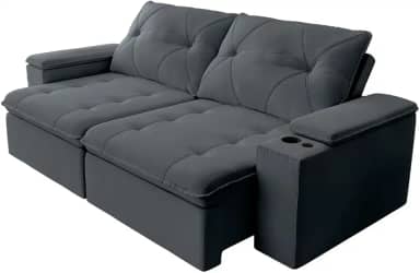 Sofá Retrátil e Reclinável 4 Lugares 2,52m c/Porta Copos Entrada USB Veludo San Diego