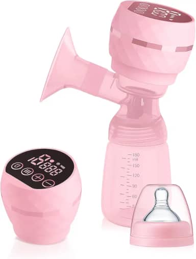 Bomba Tira Leite Materno Elétrica Portátil Recarregável USB – Extratora de leite 9 Níveis de Sucção, Silenciosa, Livre de BPA, com Mamadeira e Cabo Tipo C (Rosa)