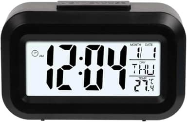 Mini Despertador Digital com Luz Noturna e Função Soneca – Compacto, Silencioso e Ideal para Viagem ou Mesa de Cabeceira (Preto)