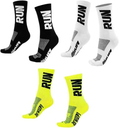 Kit 03 Pares Meia Corrida Hupi Run Preto Branco e Amarelo