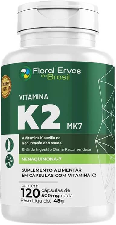Vitamina K2 MK7-120 Cápsulas 500mg Floral Ervas do Brasil