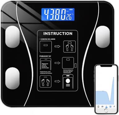 Balança Digital Inteligente com Bioimpedância e Bluetooth, App iOS/Android com Análise Corporal, 180 kg (Preto)