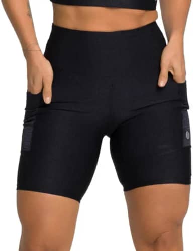 Bermuda Flora Ciclista Com Bolsos Laterais e Cintura Alta Feminina Moda Fitness