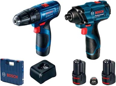 Bosch Kit Parafusadeira Furadeira GSB 120-LI e Chave de Impacto GDR 120-LI 12V com 1 carregador, 2 baterias e 1 maleta