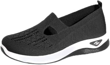 Tênis de caminhada feminino, leve, confortável, respirável, para viagem, treino, caminhada, cabedal de malha, Preto, 36