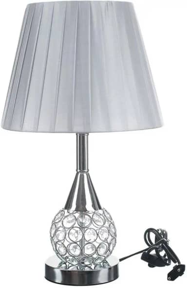 Abajur Luminaria Decorativo Quarto Sala Criado Mudo Cristal Com Led 42cm (PRATA)