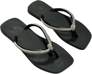 Rasteirinha Feminina com Brilho Strass | Chinelo Flat Confortável Verão | Sandália Casual Elegante para Praia e Dia a Dia