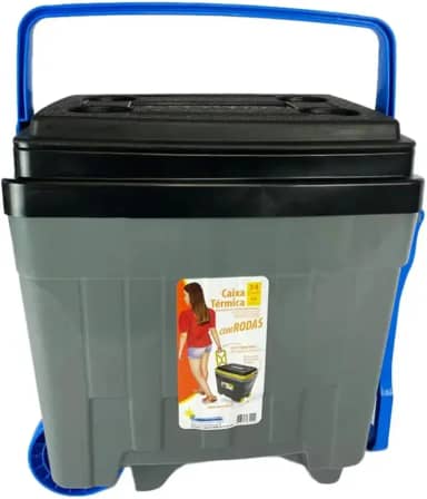 Cooler Térmico Grande 34 Litros Caixa Térmica 34 Litros Com Rodinhas, Porta Copos, Alça e Trava, Camping Caça e Pesca