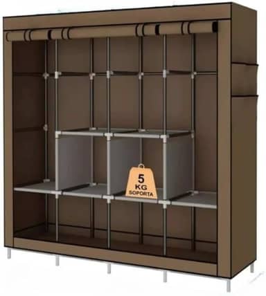 Guarda Roupa Grande Arara Dobrável Com Capa Tecido 4 Divisoria Roupeiro Organizadora Roupas Armários(CINZA,SOLTEIRO)