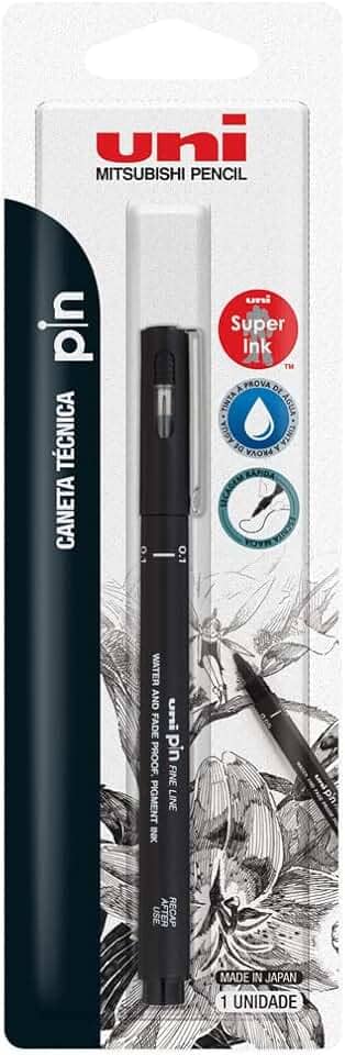 Caneta Técnica 0.1 mm Pin Fine Line, Uni-Ball, Preta, Blister com 1 unidade