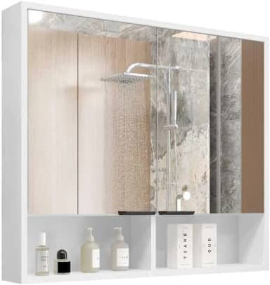 Armário de Banheiro Aéreo 2 Portas Com Espelho Espelheira Com Nicho Aquiles (Branco Flexcollor Nature)