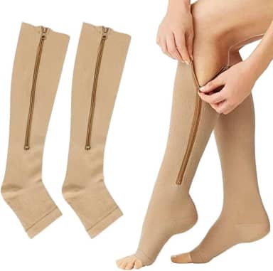 Par Meia Média Compressão Varizes Pernas Cansadas Inchaço Dores 3/4 Zíper 20-30 Mmhg Compressão Unissex