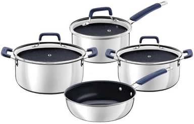 Jogo De Panelas Tramontina Romagna Em Aço Inox E Alumínio Com Revestimento Interno Cerâmico Black Stone 4 Peças