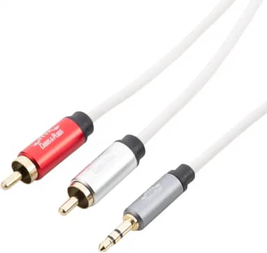Cabo de áudio P2 3.5MM para 2 RCA marca Cabos & Plugs para uso em áudio profissional, Cobre OFC cor branca (1m)