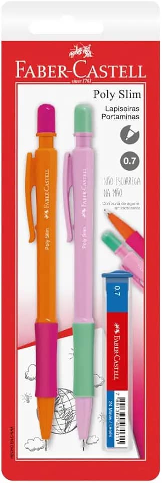 Lapiseira Poly Slim 0.7mm Faber-Castell - Rosa e Roxa, 2 unidades