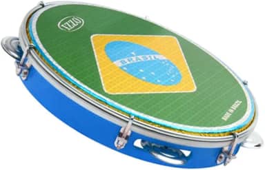 Pandeiro Izzo 10' ABS Azul com Pele Bandeira do Brasil Corpo Leve e Resistente 6 Afinadores 5 Pares de Platinelas Flandres