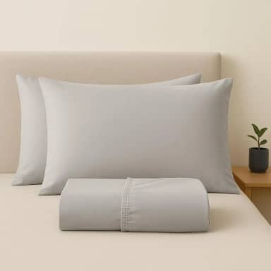 Jogo de Lençol Queen 100% Algodão Percal - 3 Peças - 200 Fios - Toque de Lençol de Hotel Macio - (Queen, Cinza claro)