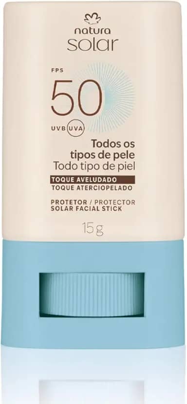 Natura Solar Protetor Solar Facial Stick, FPS 50 UVB/UVA, Toque Aveludado, 15g