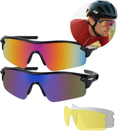 Óculos de Sol Esportivos, Óculos de Ciclismo, Proteção UV, com Lentes Âmbar e Cinza, Polarizadas, Adequadas para Ciclismo, Corrida e Atividades ao Ar Livre