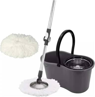 Mop com Balde Giratório 360º – Cesto Grande, 9 Litros, com 2 Refis de Microfibra para Limpeza Lava e Seca - Premium