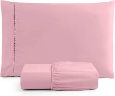 Jogo de Lençol Solteiro 2 Peças Micropercal 400 Fios com Ponto Palito, Toque Acetinado de Hotel, Antiácaro, Não Amassa, Lençol com Elástico, Não faz bolinha (Rosê)