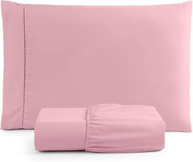 Jogo de Lençol Solteiro 2 Peças Micropercal 400 Fios com Ponto Palito, Toque Acetinado de Hotel, Antiácaro, Não Amassa, Lençol com Elástico, Não faz bolinha (Rosê)