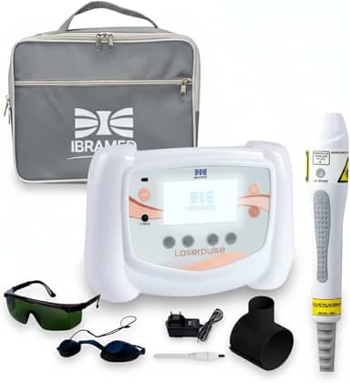 Kit completo Aparelho Laserpulse Portátil Ibramed com Probe P3 660nm e Bolsa Safira – Laserterapia Profissional