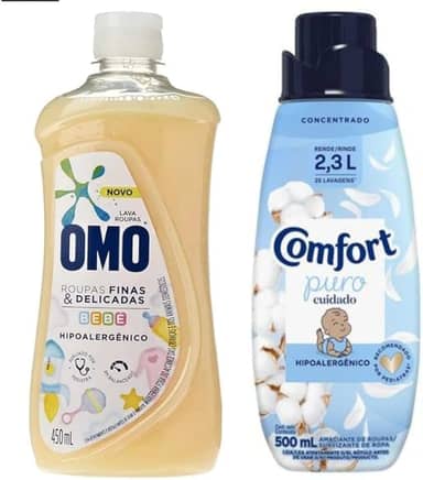 Kit Roupas Delicadas Amaciante Comfort Bebe + Lava Roupas Omo Delicadas 500ml