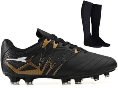 Chuteira de Futebol Masculina Campo Grama Natural Bico Reforçado em Couro + Meião