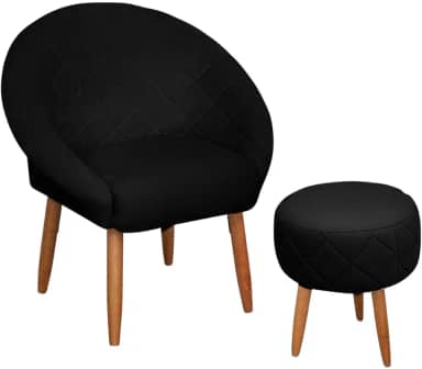 MOBLAN DECOR Poltrona com puff para sala de estar recepção resistente confortavel (PRETO)