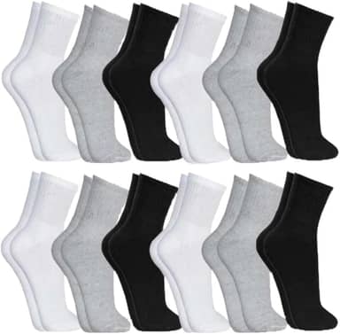 Kit 12 Pares Meias Cano Alto Conforto e Resistência Algodão Poliéster Elastano Respirável Costura Reforçada Para Esportes Academia e Dia a Dia