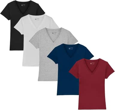 Kit 5 Camisetas Feminina Babylook Básica Algodão Gola V By Zaroc