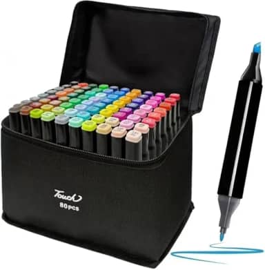 Conjunto de 80 Canetas Marcador Permanente Canetinhas para Colorir Touch com Ponta Dupla para Desenhos Profissional e Escolar com Duas Pontas Hidrográficas com Estojo para Transporte