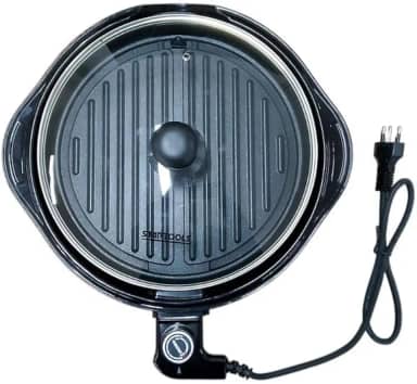 Grill Elétrico Premium Redondo, Antiaderente, 40cm x 36.5cm, Termostato Ajustável, 1200W, 127V, Preto, com Bandeja Coletora