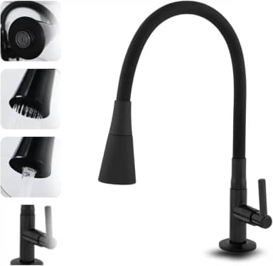 Torneira Gourmet para Bancada Cozinha, Flexível, Base Metálica, 2 Jatos, Preta MZcell