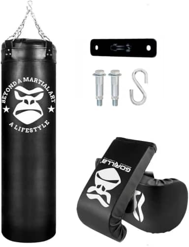 Kit Boxe Saco Pancada 120cm Profissional Boxe + Luvas de Muay thai + Suporte de Teto Aço Gorilla