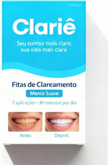 Clariê Fitas de Clareamento Dental – 7 Aplicações (14 tiras) | Menta Suave | 30 min/dia | Resultados Visíveis em 1 Semana | Fácil Aplicação