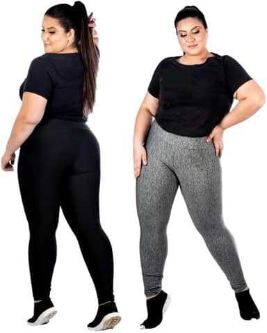 Kit 2 Leggings Plus Size G1 G2 G3 Lisa e Estampada Calça Academia Ginástica ZERO TRANSPARENCIA