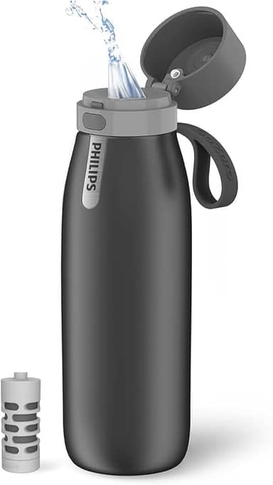 Garrafa de Água com Filtro Philips GoZero Everyday, Aço Inox, 530ml, Isolamento Térmico, Cinza