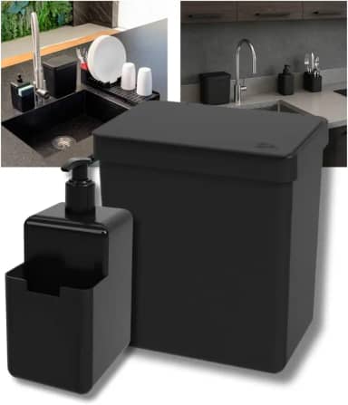 Lixeira De Pia 2,5 L Com Tampa + Porta Detergente 500ml Com Suporte Bucha para cozinhas pequenas
