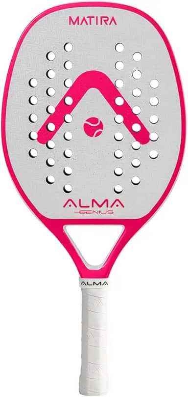 Raquete Beach Tennis Carbono 1K Matira Branca e Rosa Alma Genius