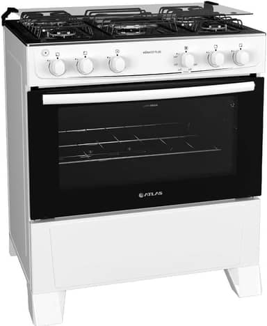 Fogão 5 bocas Atlas Mônaco Plus Branco com Acendimento Automático e Mesa Inox