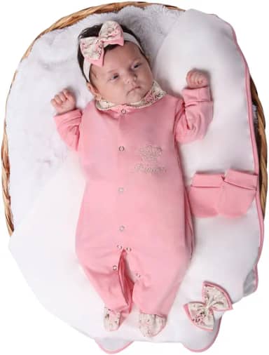 Saída de Maternidade Kit 04 Peças Para Bebê Menina Princesa Rosê