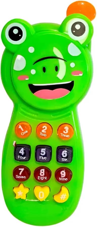Celular Infantil Sapinho Musical com Luz, Verde, Plástico, 17,5 x 7 cm, Design Divertido, Sons e Luzes, para Crianças Acima de 2 Anos, Funciona com 2 Pilhas AA